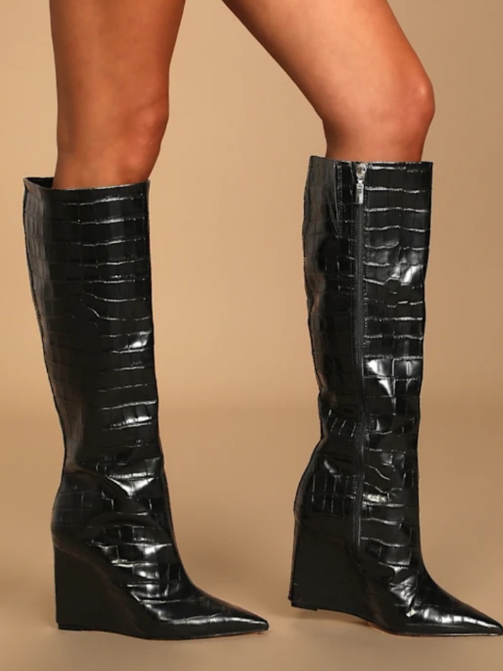 Schutz Asya Up Croc-Embossed Leather Wedge Boots